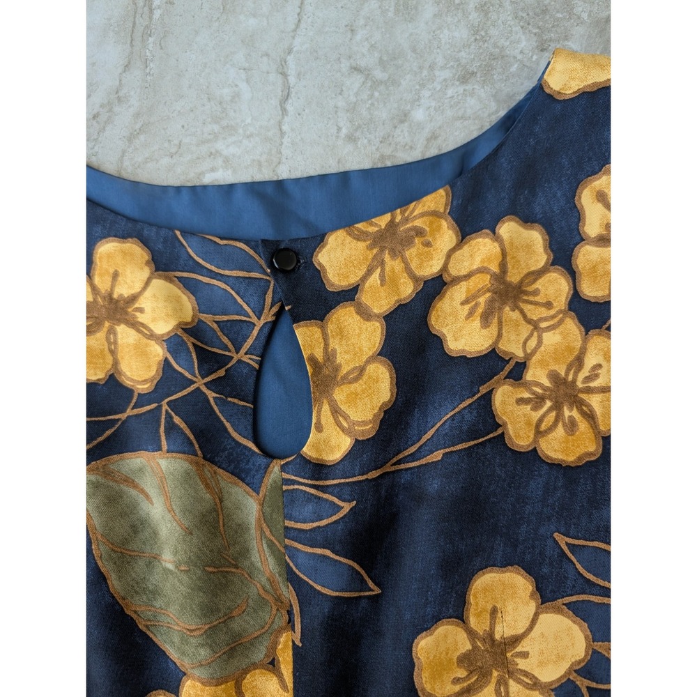 Tommy Bahama Silk Floral Shift Dress Size 12 | Navy & Mustard Tropical Resort - Picture 8 of 14